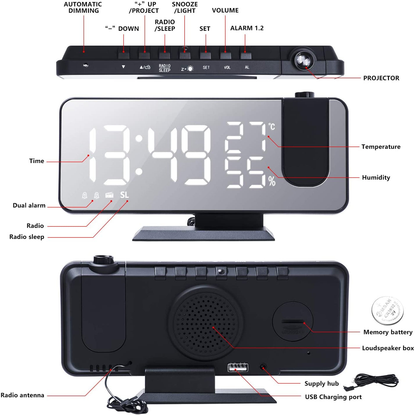 Projection Digital Alarm Clock
